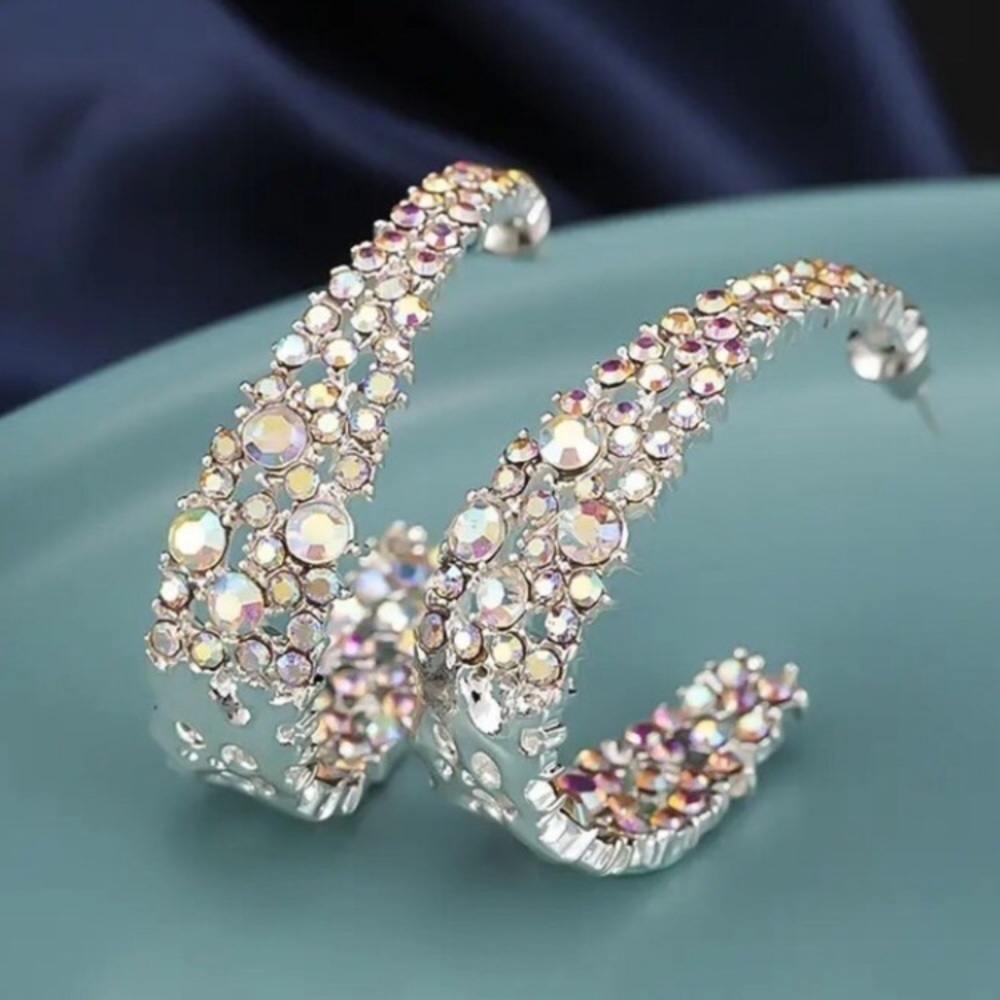 14k gold plated Rhinestone J Hoop Earrings New